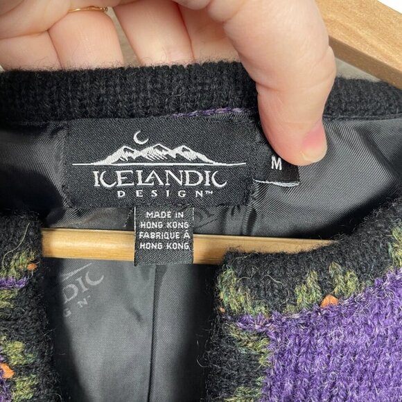 Icelandic Design 100% Wool Purple Floral Nordic Style Zip Jacket Size: Medium - Picture 10 of 11